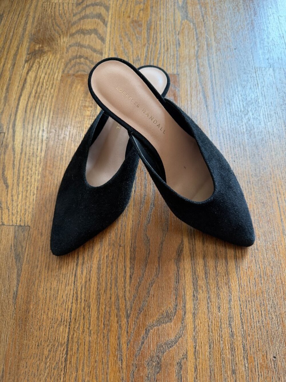 LOEFFLER RANDALL Black Suede Pointed Toe Kitten Heel Mules Sz 6